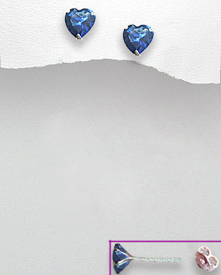 <b>Cercei argint 925 cu zircon - inimioare albastru inchis</b>